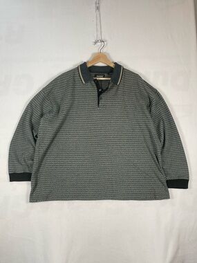Vintage Ash Creek Trading Pattern Longsleeve Polo Shirt Sz XL BOXY